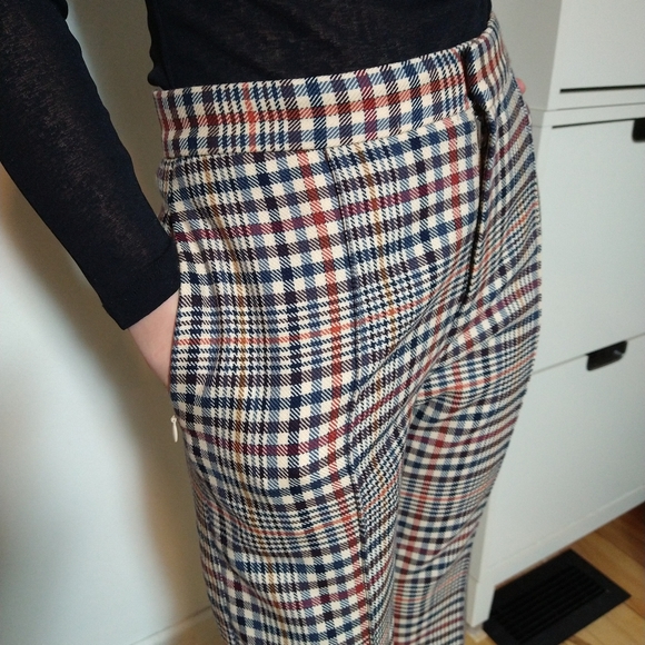 Contemporary Cropped Plaid pants size 4  versatile both casual or chic cream - Picture 5 of 11